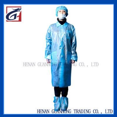 Disposable Lab Coat Type Isolation Blue Visitor Gown PP+PE Non-Woven Fabric 45g