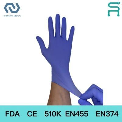 Free Sample FDA CE 510K En455 Powder Free Disposable Nitrile Examination Gloves
