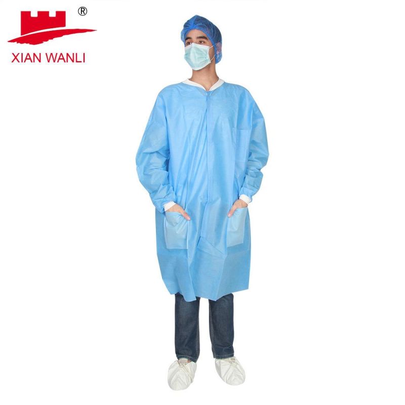 Comfortable Uniform Non Woven Disposable Lab Jacket SMS Lab Coat for Hospital