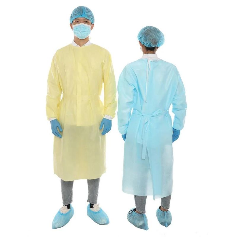 Disposable PP Non-Woven 30 GSM Gown Surgical Yellow Isolation Protective Gown