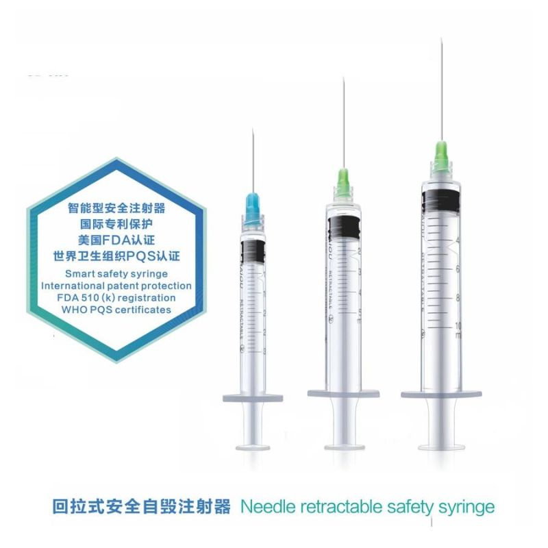 Prevent Needlestick Injury Luer Slip Lock Safety Manual Retractable Syringe Ad Syringe