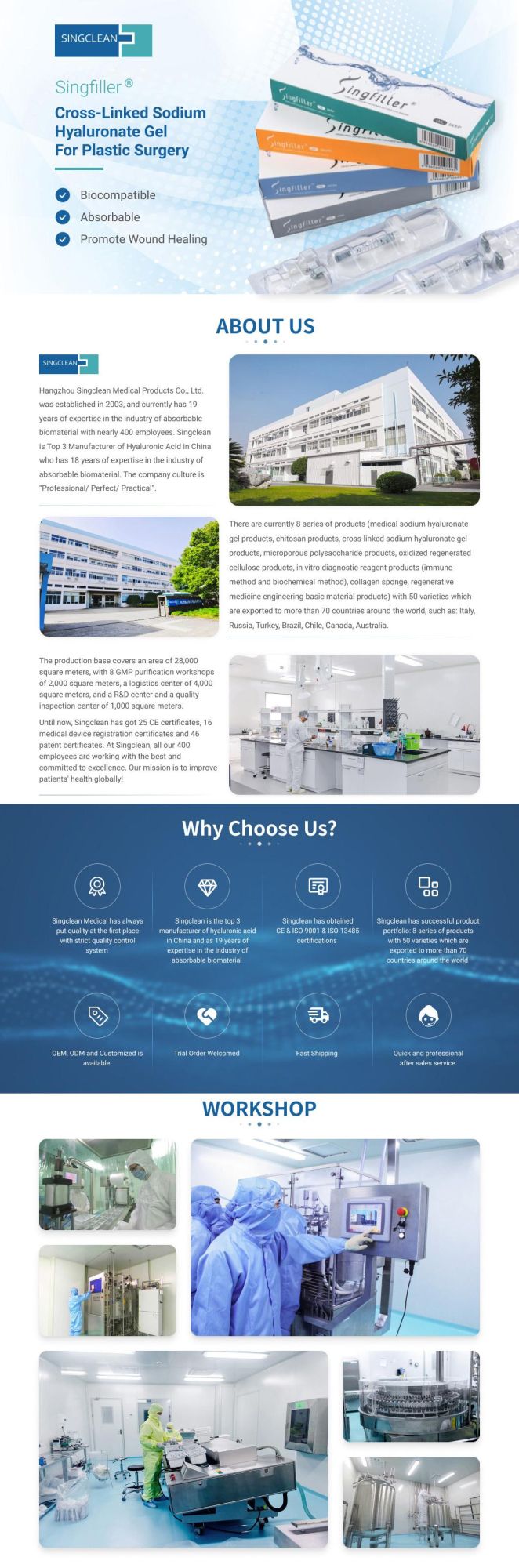 Homogenized Implant Sterile, Biodegradable Good Biocompatibility Cross-Linked Sodium Hyaluronate Gel with CE Approved