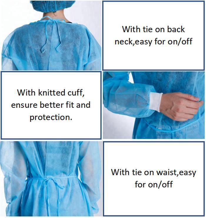 PPE Disposable Isolation Gown PE Coated PP Non- Woven Isolation Gown