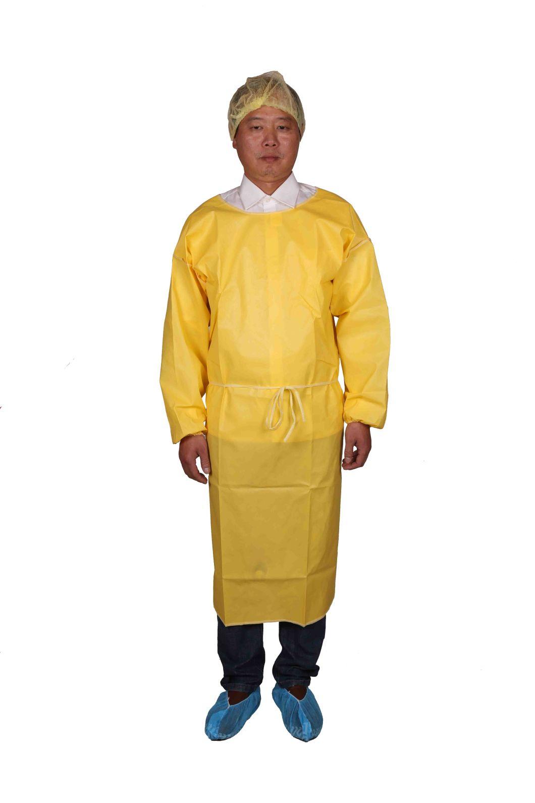 Disposable Gown Ultrasonic Welding SMS Surgical Gown with Tie Yellow Color