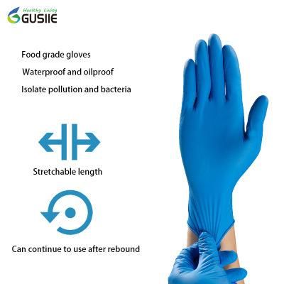 Gusiie 100 PCS Per Box High Quality Disposable Medical Examination Blue Nitrile Large Gloves
