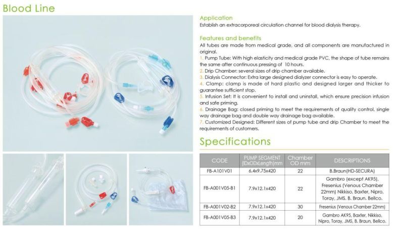 CE Dialysis Machine Accessories Disposable Devices Pack Hemodialysis Blood Tubing