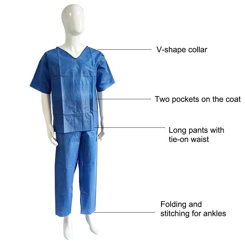 Medical Nonwoven Disposable Scrub Suits V Neck T-Shirt with Short Sleeves