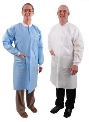 Knitted Collar Fluid Resistant Nonwoven Disposable Lab Coat with Knitted Cuffs