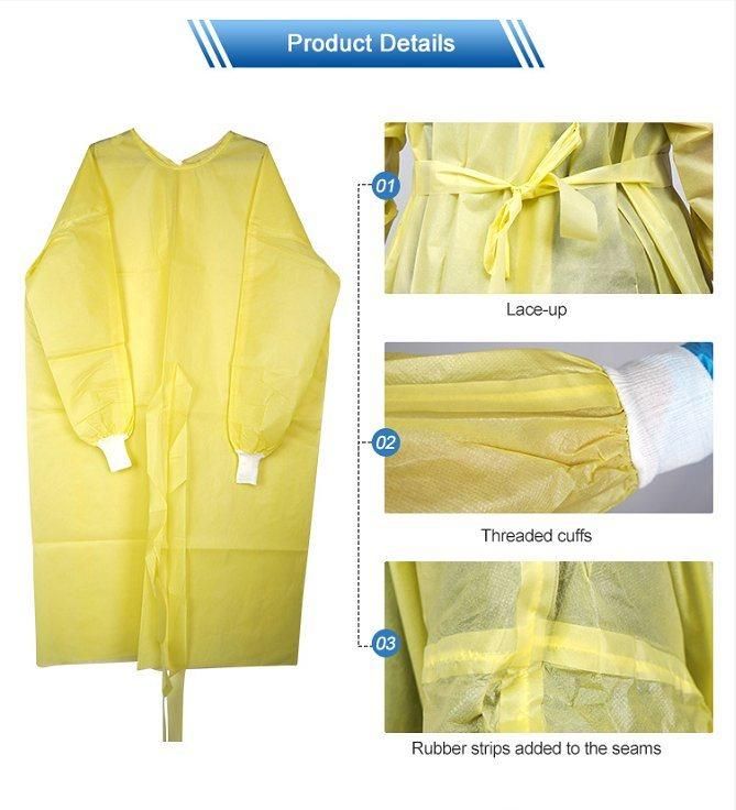 Disposable Isolation Gown Prevent Droplets Safety Breathable Coverall Non Woven Blue/Yellow PP+PE Isolation Gown Clothing