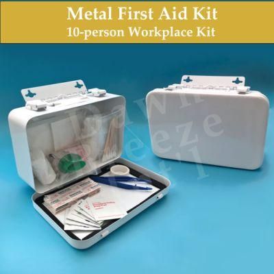 White Metal Emergency First Aid Kit with Basic Medical Supplies