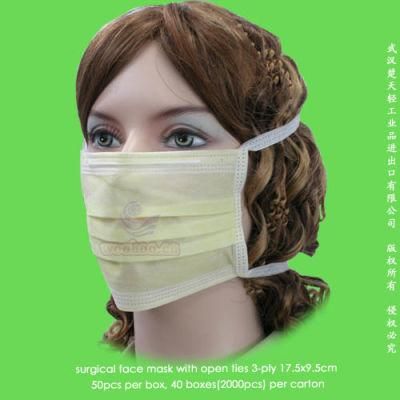 Disposable 1-Ply 2-Ply 3-Ply Protective Face Mask with Head Fixation Ties