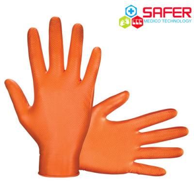 Safety Orange Pure Nitrile Gloves Diamond Grain Waterproof Disposable Gloves