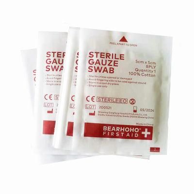CE Certified High Quality Sterile Gauze Swab 8 Ply 100% Cotton Accessories for First Aid Bags