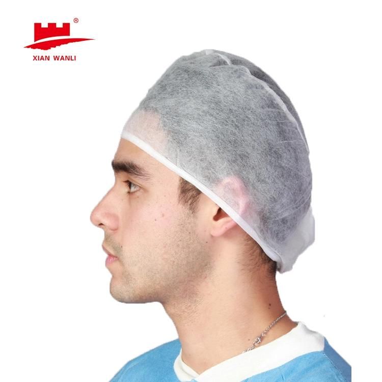 Disposable Non Woven Strip Clip Cap Bouffant Head Cover Hair Net Surgical Doctor Hat Round Mob Cap
