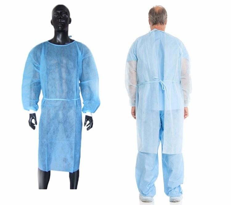 Other Medical Consumables CE & ISO13485 Certificated Isolation Gown 28g Spun-Bonded Polypropylene Blue Gown with 10 Piece Per Pack