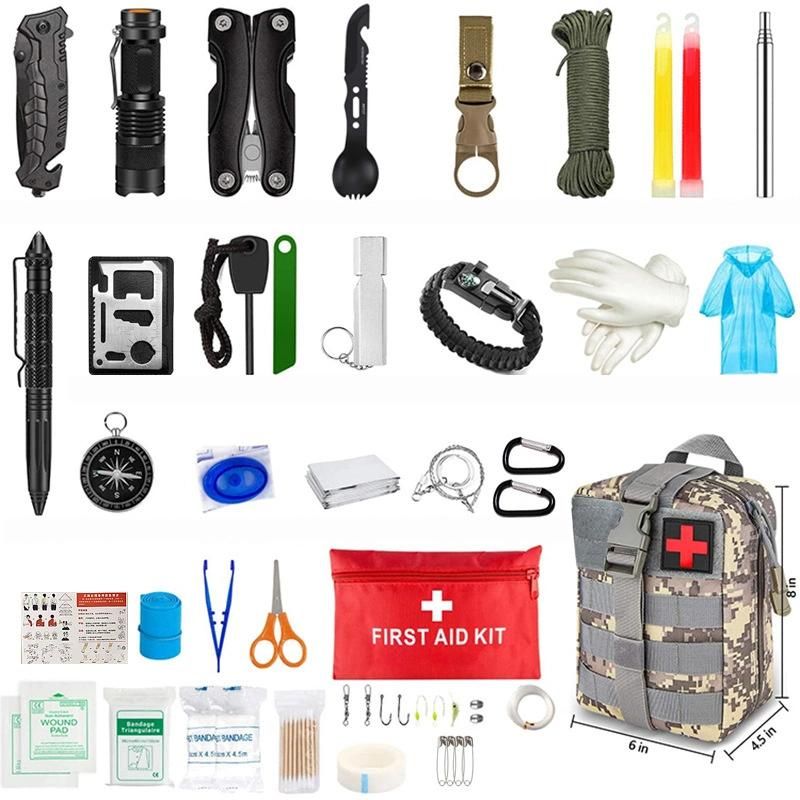 Outdoor Camping Equipment Survival Medical Multifunctional Sos Emergency Supplies First Aid Kit with 67PCS Kit Inside