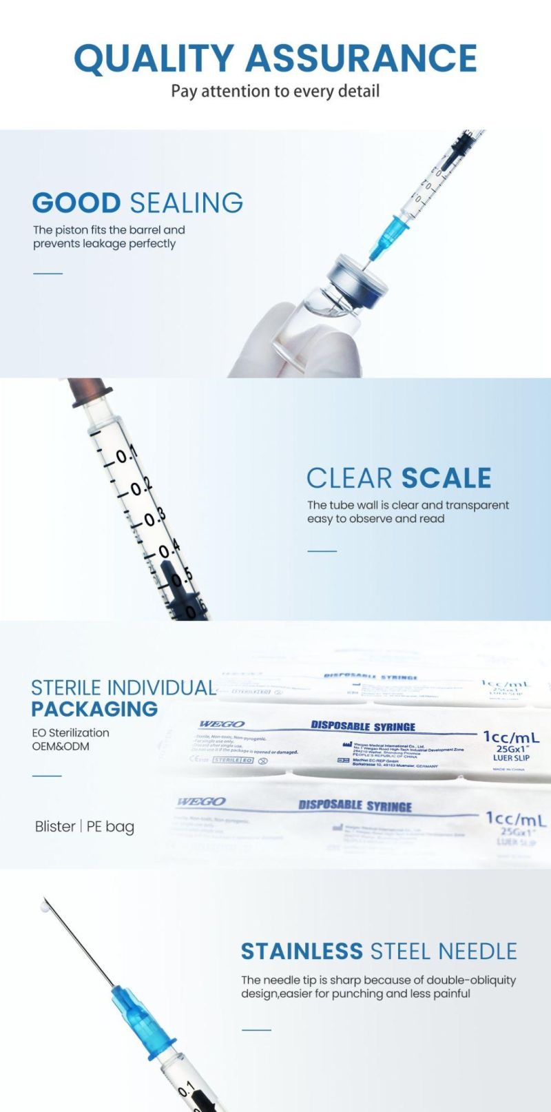 Wego Sterile Disposable Plastic Syringe with Needle Syringe for Vaccines