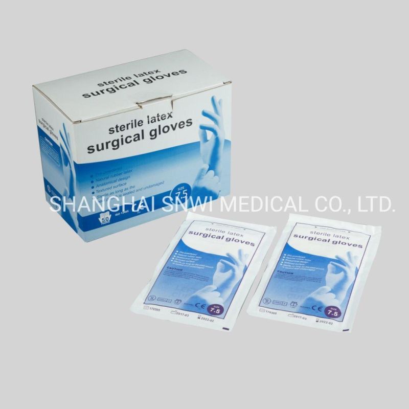 Medical Surgical Latex Gloves Powder Free, Disposable Sterile Surgical Rubber Latex Glovers with CE&ISO