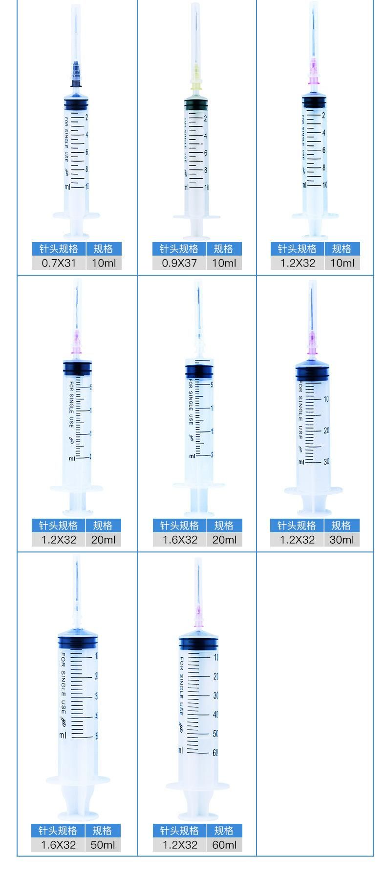 Disposable Medical Syringe Syringe Needle 10ml 12 Gauge Sterile Injection Tube