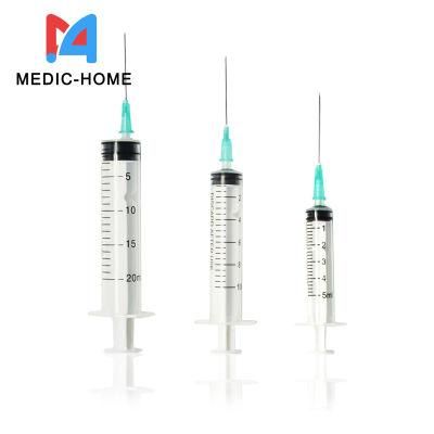 CE Approved Medical 1ml 3ml 5ml 10ml 20ml 60ml Plastic Luer Lock Slip Disposable Syringe with Needle or Without Needle