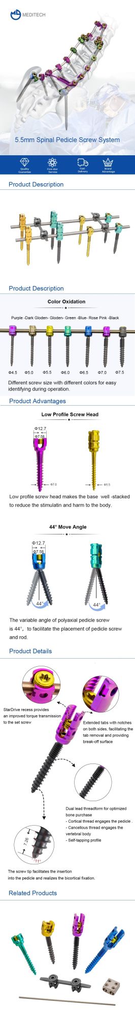 Competitive Price Orthopedic Surgical Implants Titanium Spinal Pedicle Screw