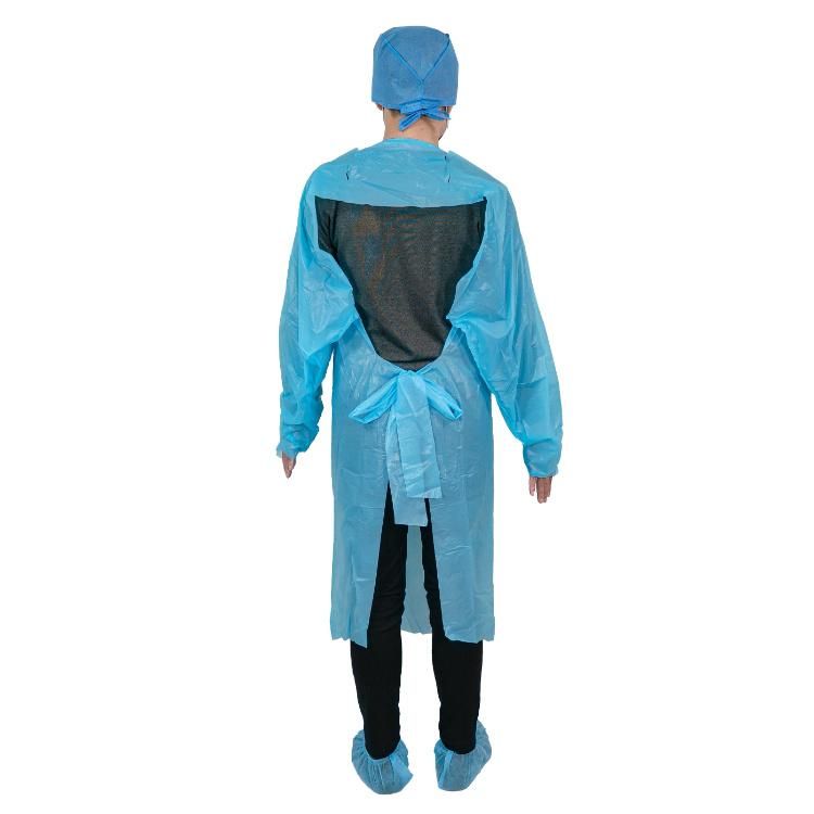 CPE Diposable Plastic Hospital Gown, Blue Waterproof Isolation Gown