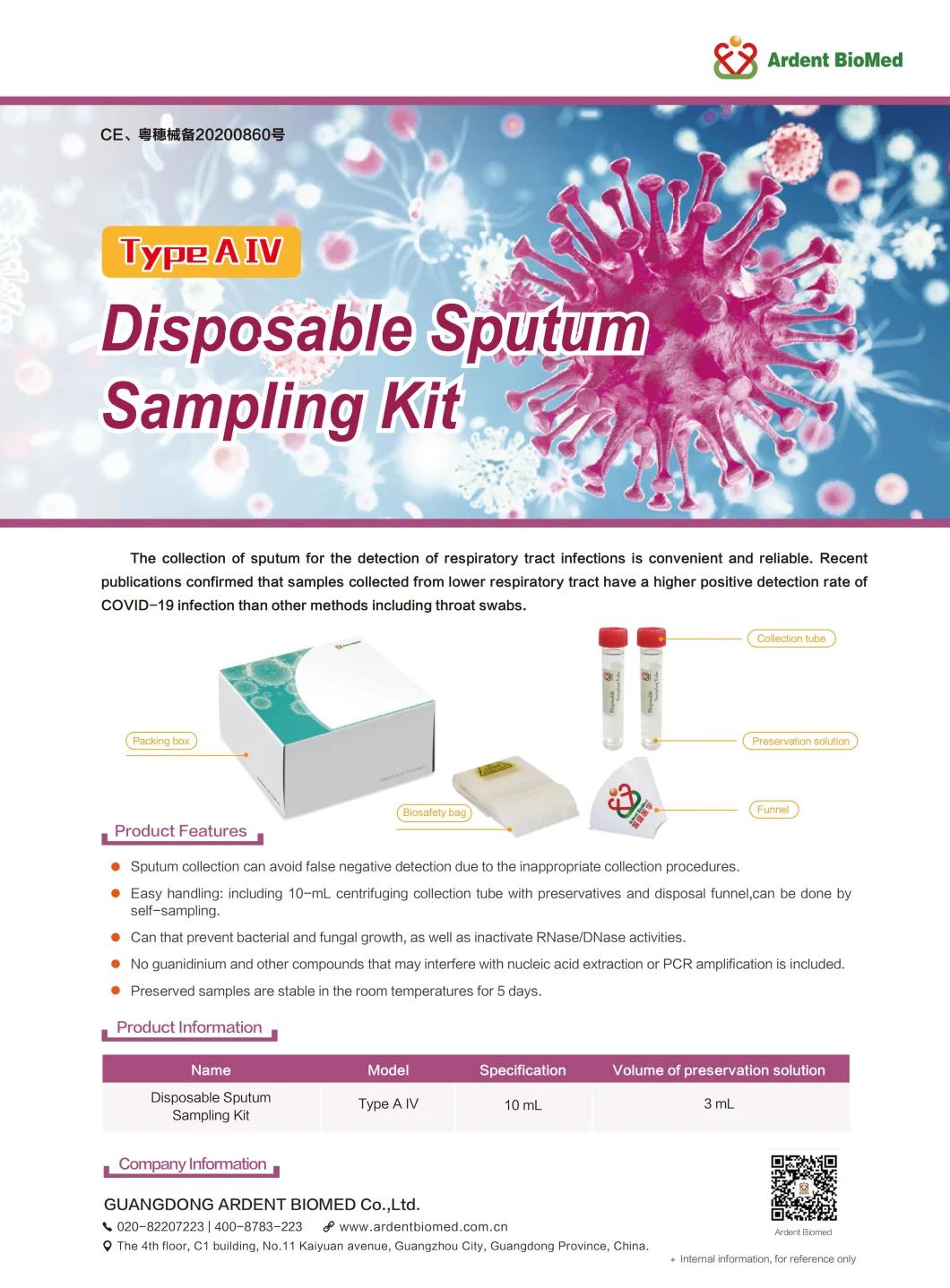 CE FDA Disposable Saliva Sputum Self Sampling Kit with Vtm Reagent and Funnel for Virus Saliva Sputum Container Collection