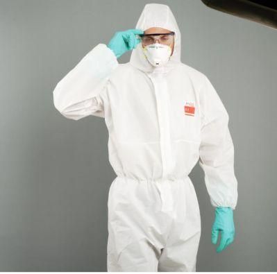 ISO 9001/ISO13485 En Standared PPE Industrial Breathable Film 63G Nonwoven Protective Lab Coat Disposable Safety Overalls