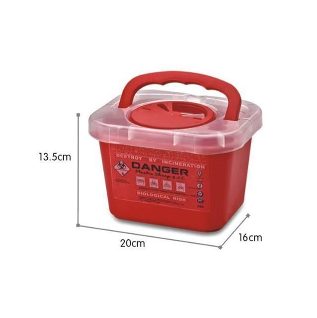 Disposable Sharps Container, 5L Medical Biohazard Waste Bin, Square Sharp Container