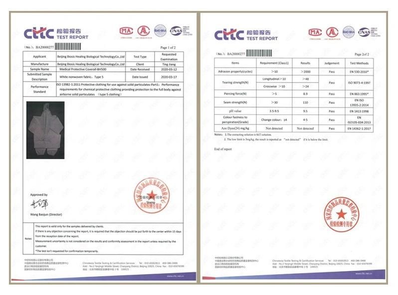 Ce Certificate Medical Use Coverall Suit /Surgical Disposable Virus Protective Clothing /Waterproof Isolation Suit