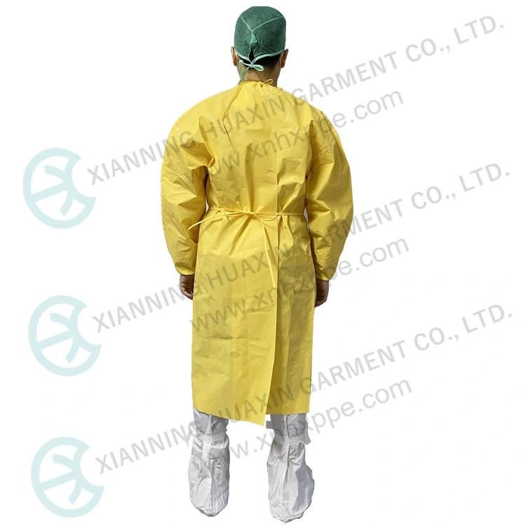 Cg Type Pb3b AAMI Level 4 En13795 Surgical Gown PE Coated SMS Yellow Chemical Resistant Disposable Apron Medical Use Isolation Gown