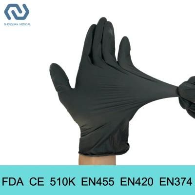 510K En455 Powder Free Black Color Disposable Nitrile Examination Gloves
