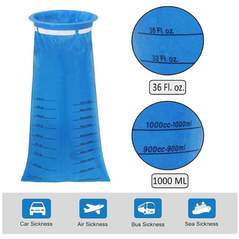 PE Blue Waste Disposal Barf Bags Emesis Disposable Vomit Aircraft Car Sickness Nausea Bags for Travel Motion Sickness
