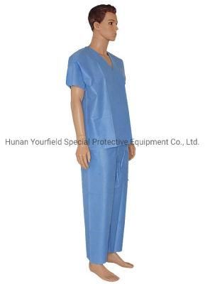Disposable SBPP SMS Nonwoven Blue Surgical Patient Gown Hospital Scrub Suits