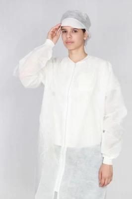 Economic Nonwoven White Lab Coat with Machine Stitched Hook&Loop