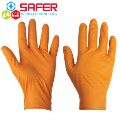 Wholesale Industrial Diamond Dotted Duty Orange Nitrile Gloves