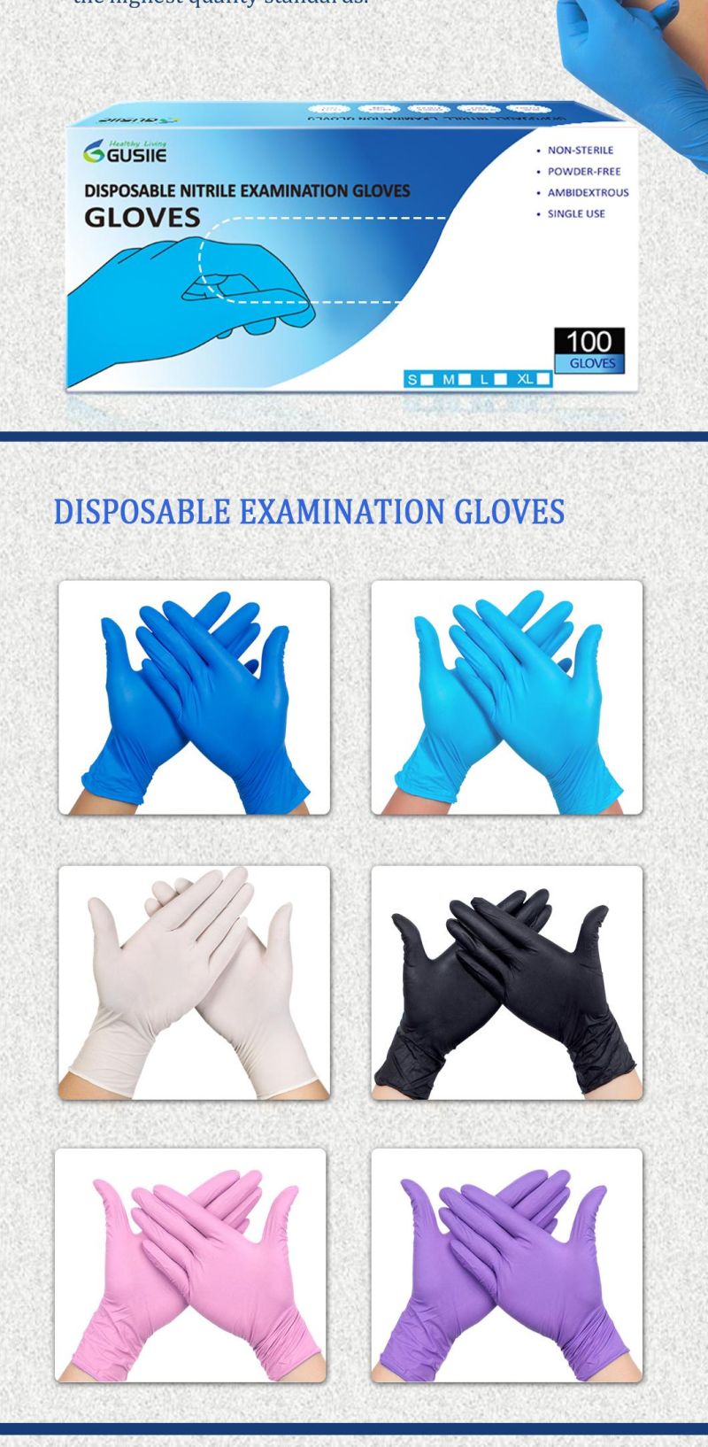 Disposable Examination Nitrile Gloves 100% L/C Sign with Factory