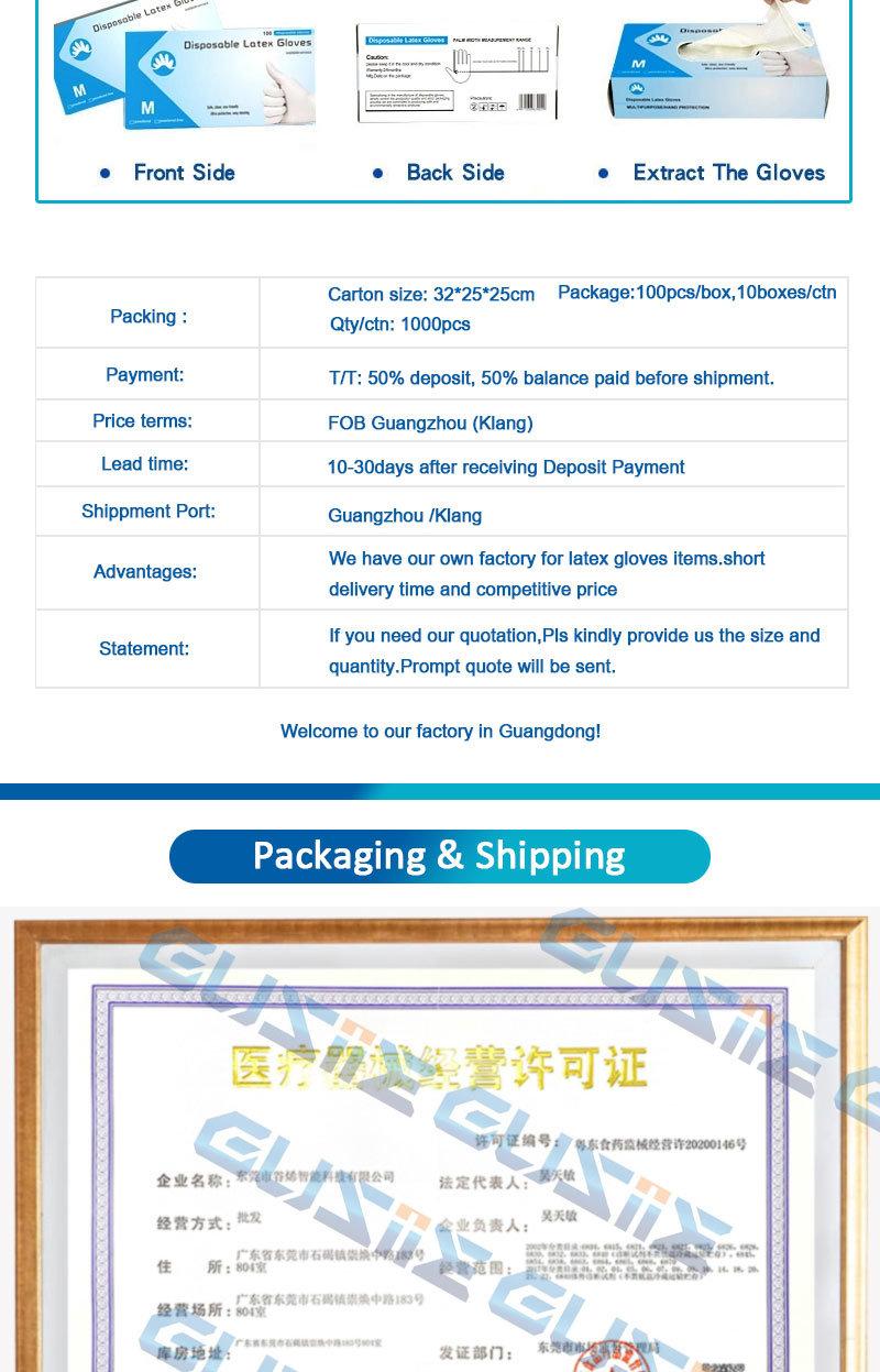 High Quality Safety Powdered Made in China Competitive Manufacturer Price Food Grade Disposable Latex Examination Gloves