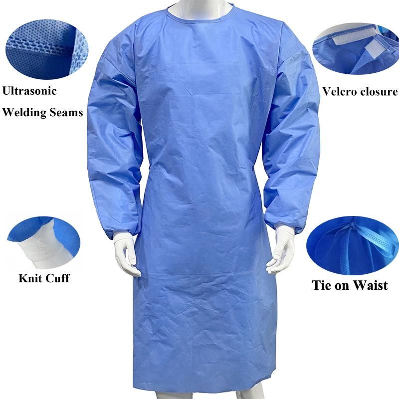 Level 3 En13975 Ultrasonic Welding 45GSM SMS Disposable Surgical Gown
