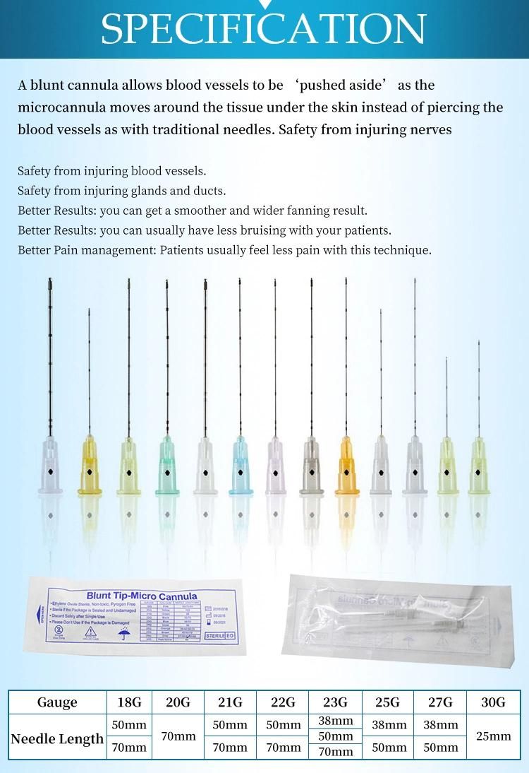 High Quality CE Stainless Steel Disposable Blunt Cannula for Hyaluronic Acid Filler