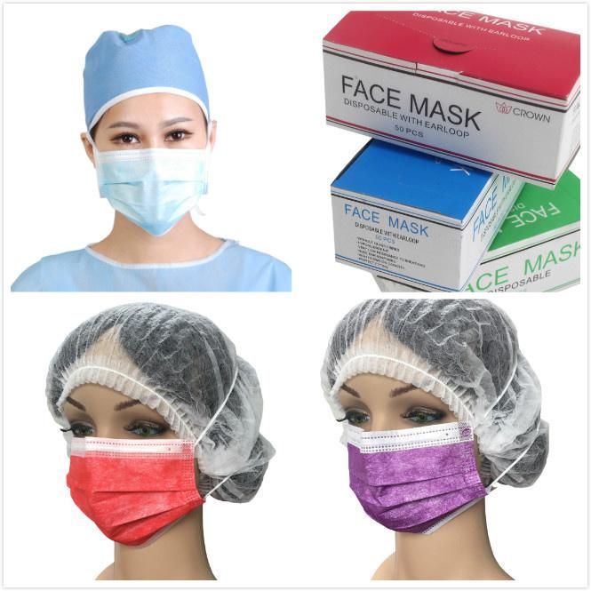 Disposable 3-Ply Non-Woven Medical Surgical Face Mask with Ear Loop or Tie on