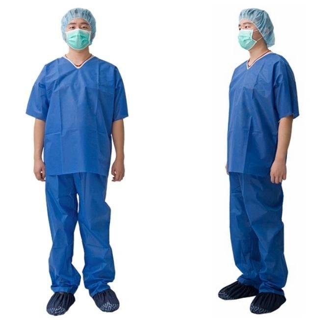 Tip Quality SMS V-Neck Scrub Uniform Suit Set Top and Pants Medical Hospital Uniform