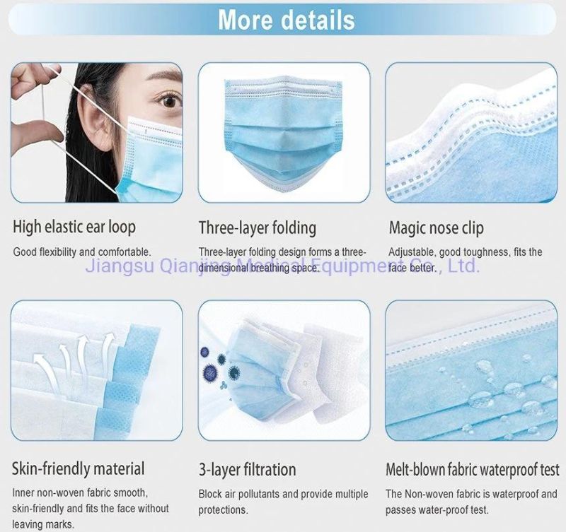 Mouth Guard Disposable Non-Woven 3 Ply Natural Medical Face Mask for Adults