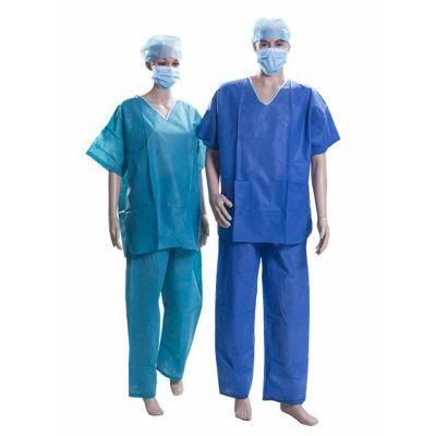 Non Woven Farbic Material Disposable Medical Use V-Style Nurse Cloth Scrub Suits