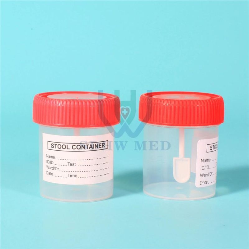 Disposable Medical 40ml 60ml Red Lid PP Urine Container/Hospital Stool Container