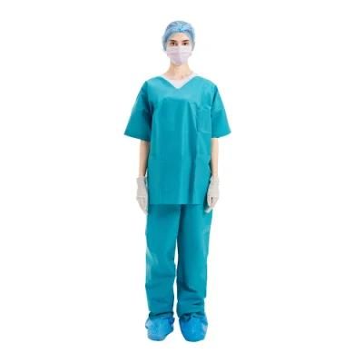 Short Sleeves Dark Blue Patient Gown X-ray Scrub Suits Disposable SBPP with