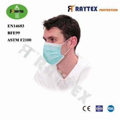 Hot Sale Industry En14683 Bfe99 Earloop Elastic Protective PP 3 Ply Face Mask