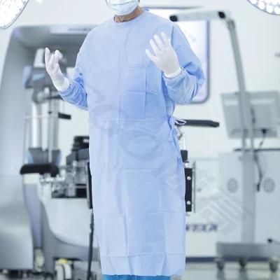 Blue Sterile Non-Woven Disposable Reinforced Surgical Gown