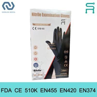 Black Nitrile Gloves Powder Free 510K En455 Disposable Nitrile Examination Gloves