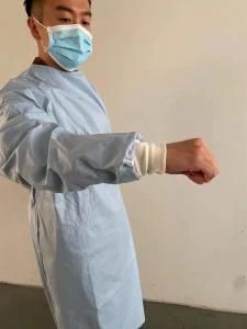Knitted Cuff Disposable Protection PP+PE Non Woven Fabric Blue Isolation Gown